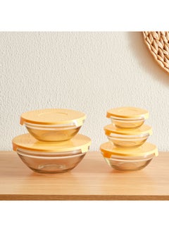 Buy Prime 5-Piece Glass Bowl Set With Lid 800 Ml in UAE