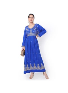 اشتري LONG EMBROIDERED VISCOSE SOLID BLUE COLOUR ARABIC JALABIYA DRESS في الامارات