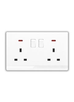 Buy Double 13A Type-G Plug Socket with Switch & Indicator Light - 3x3" White/Ivory Finish in UAE