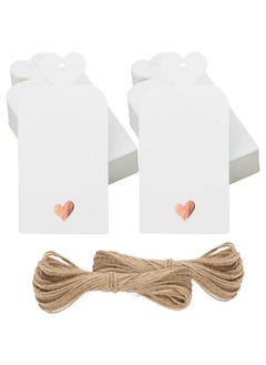 Buy 100Pcs Paper Gift Tags With String Blank White Paper Gift Wrapping Tags White Heart Party Favor Labels Tags With Foil Rose Gold Heart For Wedding Favors Birthday Baby Shower(4"X2") in Saudi Arabia