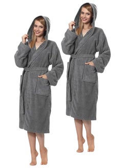 اشتري 2 Pieces Grey Color Unisex Spa Terry Dressing Gown XXL Size في الامارات