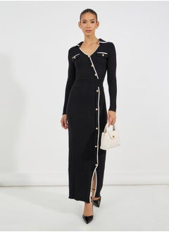 Buy Asymmetrical Button Detail Knitted Maxi Dress in Saudi Arabia