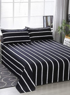Buy 3 Pieces Flat Bedsheet Set, Black and White Stripes Design. in UAE