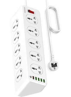 Buy 10 Way 2M 6 USB Power Extension Cord with Surge Protector, 10 universal outlets, 5 USB-A, 1  USB-C, 2 Meters cable in UAE