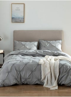 Buy Premium 6 Piece King Size Duvet Cover Pinch Rose Design, Solid Light Gray. in UAE