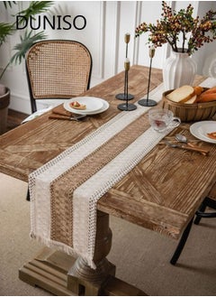 Buy Farmhouse Table Runner Braided Stripe Linen Table Runner with Tassels for Dining Bedroom Kitchen Party Decor Rustic Bridal Shower 30*180cm in UAE