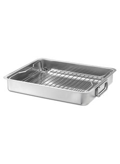 Buy Roasting Tin Pan With Grill Rack Stainless Steel 40x32cm in UAE