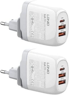 Buy Ldnio Set Of 2 Pieces Of A3511Q Eu Fast Charger 3 Usb Ports With Type-C-Type-C Cable Perfect For Home And Office - White in Egypt