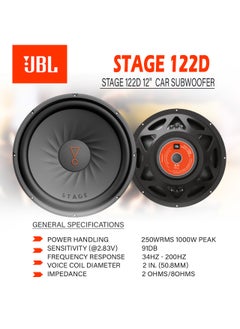 Buy Jbl Stage 122D - Subwoofer Car - 1000 Watt Harman Kardon Car Hifi Sound System Bass Box With Dual 4-Ohm Coil - 30 Cm | 12 Inch Bass Box, Black in UAE