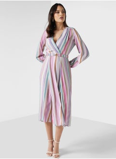 اشتري Surplice Neck Belted Dress في الامارات