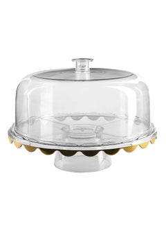 Buy Multi-Function Acrylic Cake Stand With Lid Clear/Gold in Saudi Arabia