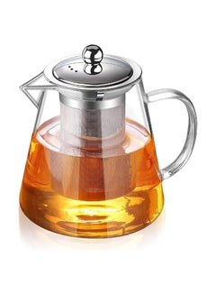 Buy Glass Teapot Stainless Steel Strainer Teapot Heat Resistant Teapot with Removable Infuser and Handle (Round 950ml) in UAE