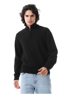 Buy Half-Zipper Long Sleeves Knitted Sweater_Black in Egypt