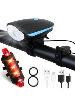 اشتري مجموعة مصابيح الدراجة القابلة لإعادة الشحن USB ملحقات LED للدراجة الجبلية لركوب الدراجات في الليل مع 4 أوضاع إضاءة وعاكسات خلفية زرقاء في الامارات