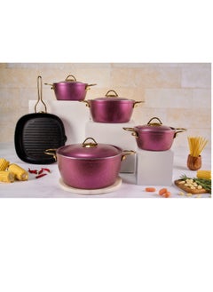 Buy Vision Set of 14 pots 18.20.24.28 + grill 28 + distribution set of 5 pieces fuchsia in Egypt