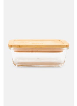 اشتري Rectangular Glass Box With Bamboo Lid  330 ml, Transparent/Beige في الامارات