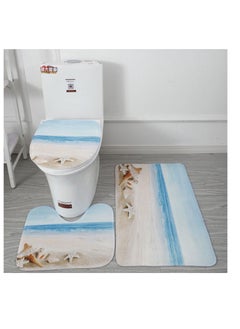 Buy 3pcs Set Non-Slip Bath Mat Set, Beach Shell Pattern Microfiber Rugs, Bath Mat Set and Toilet Mat, Absorbent Floor Rugs, 3 Piece in UAE