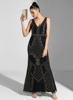 Buy V-Neck Embroidered Dress in UAE