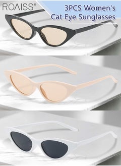 Buy 3PCS Women's Small Cat Eye Sunglasses, UV400 Protection Sun Glasses, Fashion Decorative Eyewear for Outdoor Party Street Photography, Black, Beige and White in UAE