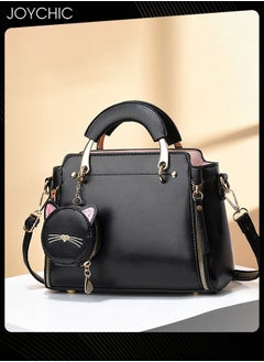 Buy Korean Style Fashionable and Sweet Women Handbag Casual Personality Cat Design Large Capacity Commuting Shoulder Crossbody Bag PU Fabric Waterproof with Coin Purse Black in Saudi Arabia