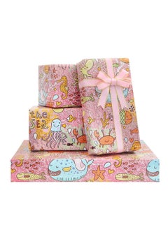 اشتري 10pcs Birthday Wrapping Papers for Kids Girls Boys, Whale Sea Horse Coral Fish Designs Gift Wrap Paper for Birthday or Baby Shower, with Color Wrapping  Ribbon في الامارات