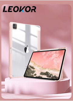 اشتري حافظة كمبيوتر لوحي مناسبة لجهاز IPad Air 5/4 (2022/2020 الجيل الخامس/الرابع 10.9 بوصة) مع حامل قلم رصاص، غطاء خلفي شفاف وشفاف وغطاء نحيف مضاد للصدمات، استيقاظ/غفو تلقائي (وردي) في السعودية