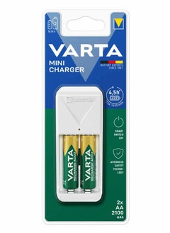 Buy Battery Charger AA 2100 mAh, Battery Charger for Rechargeable Batteries, Charges 2 AA/AAA Simultaneously, Mini Charger, White in Egypt