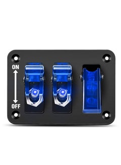 اشتري 3 Gang Toggle Switch 12V Rocker Switch Panel with LED Light and Flip Cover, Heavy-Duty ON/Off Switch Plate 3 Pin SPST Rocker Switch for DIY, Home, Racing Car (Blue) في الامارات