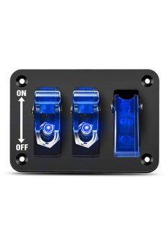 اشتري 3 Gang Toggle Switch 12V Rocker Switch Panel with LED Light and Flip Cover, Heavy-Duty ON/Off Switch Plate 3 Pin SPST Rocker Switch for DIY, Home, Racing Car (Blue) في الامارات