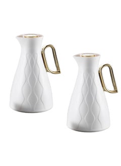 Buy Thermos Set of 2 Pieces for Tea and Coffee from Petros White/Golden Color 1Liter in Saudi Arabia