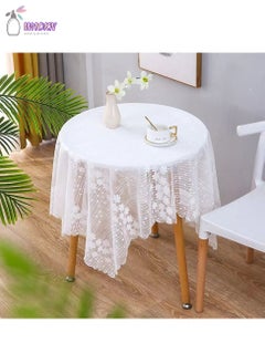 Buy Lace Tablecloth, Polyester Material, White Three-Dimensional Hollow Pattern, Suitable For Dining Table, Coffee Table, Nightstand, Etc., 140*140Cm in Saudi Arabia