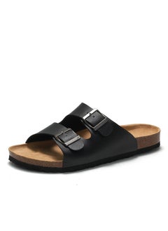 Buy Casual Buckle Sandals Men's Beach Shoes Women's Cork Slippers Black in Saudi Arabia