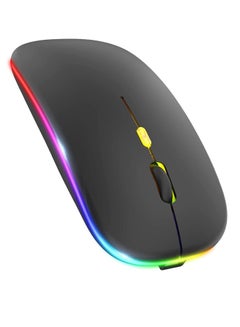 اشتري LED Wireless Mouse, Rechargeable Slim Silent Mouse 2.4G Portable Mobile Optical Office Mouse with USB & Type-c Receiver, 3 Adjustable DPI for Notebook, PC, Laptop, Computer, Desktop (Black) في السعودية