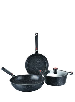 Buy Cast iron cookware, wheat stone non-stick frying pan set, non-flammable non-stick frying pan, wok, frying pan, stockpot, anti-scald handle in Saudi Arabia