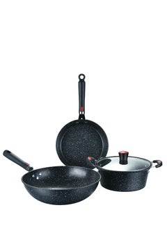 Buy Cast iron cookware, wheat stone non-stick frying pan set, non-flammable non-stick frying pan, wok, frying pan, stockpot, anti-scald handle in Saudi Arabia