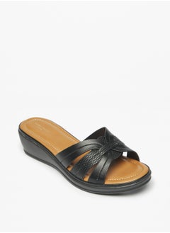 Buy Textured Slip-On Cross Strap Sandals in Saudi Arabia