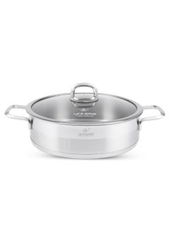 Buy 28cm (4.8 Liter) LIFE SMILE Shallow Pot with Lid - 18/10 Pure Stainless Steel - Induction Base Double Handle Fry Pan - Non-Toxic, 100% PFOA, PTFE & PFOS Free - Oven Safe Saute Pan in UAE