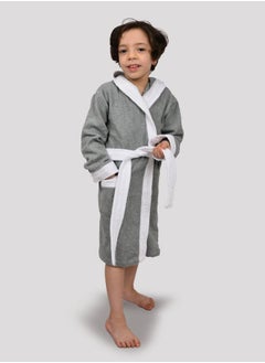 Buy Children's bathrobe 100% cotton gray color with a comfortable hood for girls and boys one-piece in Saudi Arabia