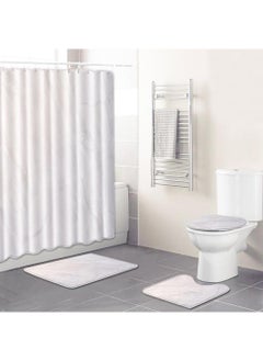 Buy 4-Piece Water-resistant Shower Curtain & Lid Toilet Cover Pedestal Rug Non-slip Bath Mat Bathroom Decoration Accessories in UAE