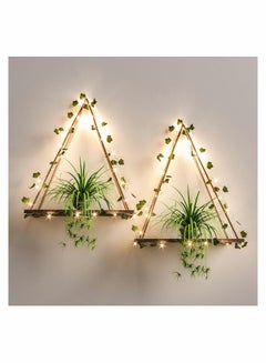 Buy Artificial Ivy LED-Strip Wall Hanging Shelves Set of 2, Hanging Plant Shelf, Wall Hanging Shelf for Bedroom Bathroom Living Room Kitchen, Wood Hanging Plant Shelves for Wall Décor in Saudi Arabia