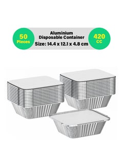 Buy 50-Pcs Disposable Aluminum Food Containers with Lid 420 CC in UAE