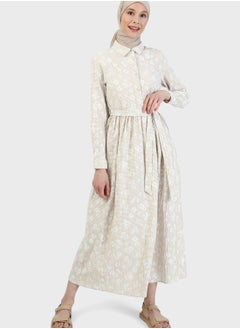 Buy Floral Print Belted Dress in UAE