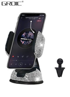 اشتري Dashboard Phone Holder Bling Phone Mount for Car,Car phone holder Mount with One More Air Vent Base,Phone Holder Car Accessories,Universal Car Phone Holder Mount for Windshield and Air Vent,White في الامارات