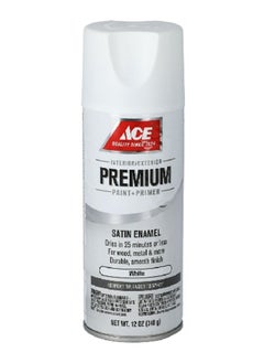 Buy Premium Paint Plus Prime Satin Enamel Spray White 12 oz I1373646A in Saudi Arabia