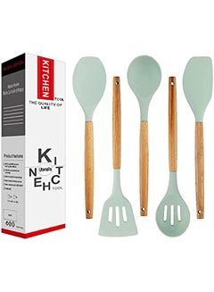Buy 5 Pieces Silicone Cooking Utensils Set - Kitchen Gadgets - Kitchen Utensils Set - Kitchen Utensils - Utensils Spatula Set - High Heat Resistant Wooden Spoons - Home Decor - Kitchen Decor (Light Green) in Saudi Arabia