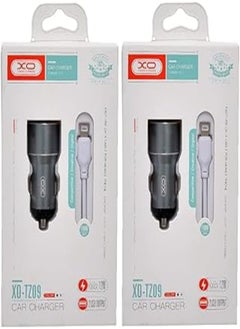 Buy Xo tz09 car charger suit and lightning cable with 2.1a max 12w output and 2 usb output 1000mm set of 2 pieces - grey in Egypt