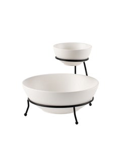 Buy Shallow Porcelain Chip & Dip Bowl Set with Black Stand Rack - 12cm and 24cm in UAE