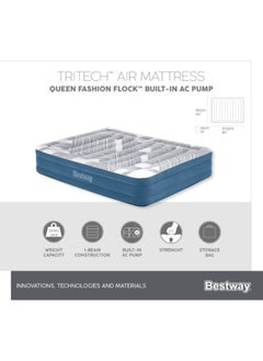 Buy Bestway 2.03m x 1.52m x 36cm Tritech Fashion Flock Air Mattress Queen Built-in AC Pump in Saudi Arabia