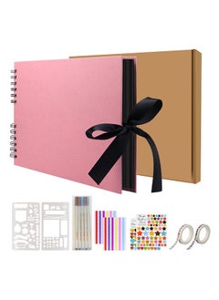 Buy Scrapbook Photo Album with Black Page 12x8 Inch,Pink Cover (40 Sheets, 80 pages) With 6 Pcs Markers Paints Pens,2 Pack Stickers and other Accessories for DIY (Pink) in UAE