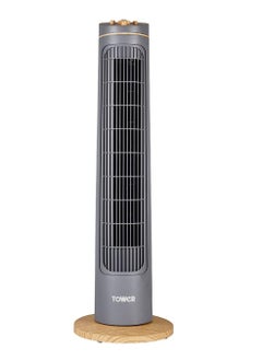 Buy Tower T628001 Scandi Tower Fan with 2-Hour Timer, 3 Speeds, Automatic Oscillation, 29”, 45W, Grey and Wood Effect in UAE